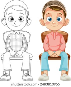 Illustration of a Muslim boy sitting on chair