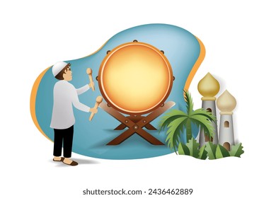 Illustration of a Muslim child and Eid celebration