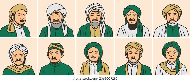 Illustration of a Muslim cleric, academic, scholar, with a turban and Middle Eastern clothing