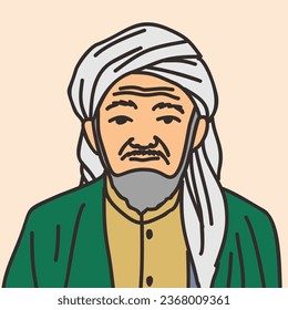 Illustration of a Muslim cleric, academic, scholar, with a turban and Middle Eastern clothing