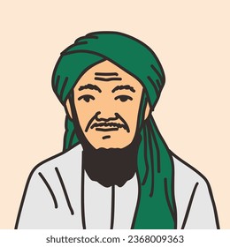 Illustration of a Muslim cleric, academic, scholar, with a turban and Middle Eastern clothing