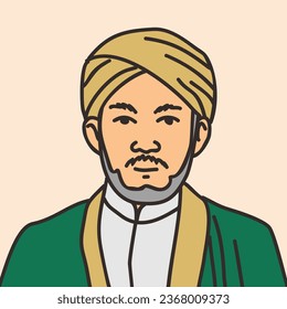 Illustration of a Muslim cleric, academic, scholar, with a turban and Middle Eastern clothing