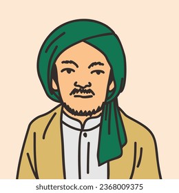 Illustration of a Muslim cleric, academic, scholar, with a turban and Middle Eastern clothing