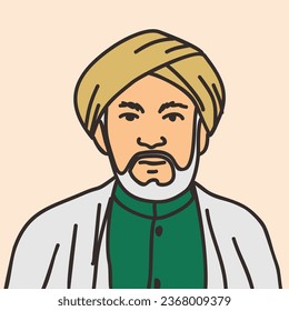 Illustration of a Muslim cleric, academic, scholar, with a turban and Middle Eastern clothing