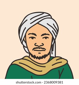 Illustration of a Muslim cleric, academic, scholar, with a turban and Middle Eastern clothing