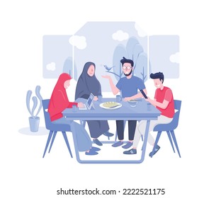 Illustration of a Muslim family having breakfast