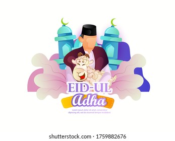 illustration of Muslim festival Eid al-Adha, white and black sheep. graphic design decoration kurban bayrami. month lamb and a lamp