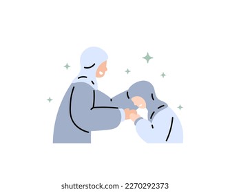 illustration of a Muslim girl apologizing to her mother. apologize to parents. forgive each other on Eid al-Fitr. traditions on Islamic holidays. Eid, Eid al-Adha, and Ramadan. vector design elements