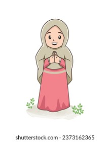 Illustration Muslim girl cartoon character, islamic people