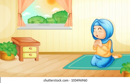 Illustration of a muslim girl praying