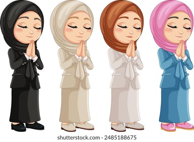 Illustration of a Muslim girl praying