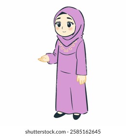 Illustration of a Muslim Girl in a Purple Outfit, Perfect for Modest Fashion and Religious Representation A Muslim girl in a soft purple outfit, radiating grace and modesty in contemporary fashion