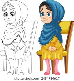 Illustration of a Muslim girl sitting on chair