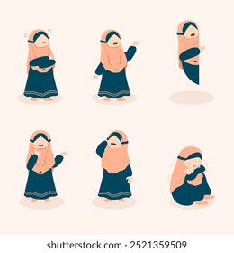 Illustration of Muslim Girl with Various Expression