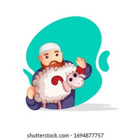 illustration. Muslim holiday Eid al-Adha. the sacrifice a ram or white and black sheep