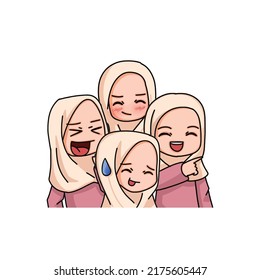 Illustration of a Muslim Kid Girl Wearing Hijab.