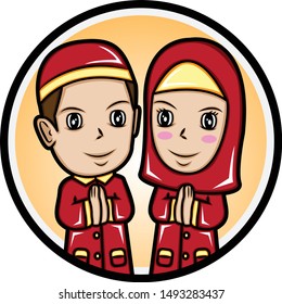 Illustration of a muslim kids greeting