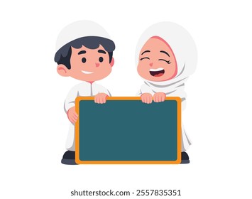 Illustration of an Muslim Kids hold board