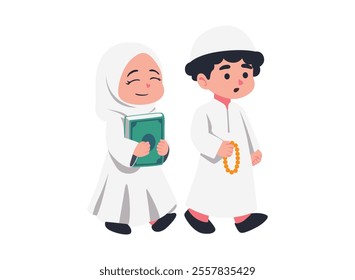 Illustration of an Muslim Kids Recite the Quran