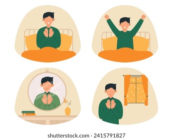 Illustration of Muslim man doing daily prayer collection