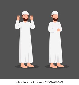 Illustration Muslim Man Practicing Prayer, Islamic Praying