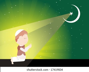 illustration, muslim man praying during eid