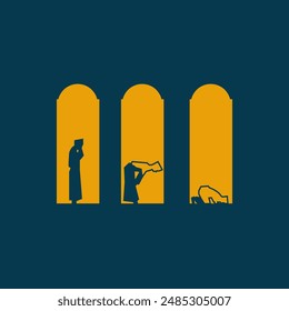 Illustration of a Muslim man praying to eliminate sins