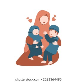Illustration of Muslim Mother with Childrens
