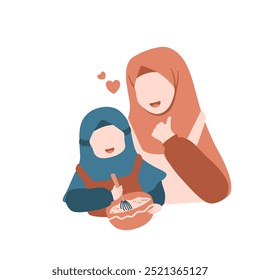 Illustration of Muslim Mother with Daughter