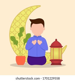 illustration of a Muslim praying during Ramadan. vector illustration
