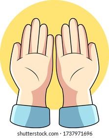 Illustration of Muslim Praying with Hand Opened making a wish.