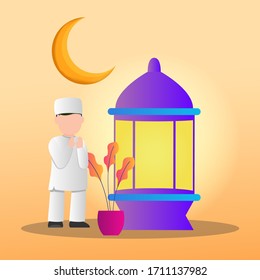 illustration of a Muslim praying. Muslims who pray during Ramadan. Vector illustration