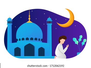 illustration of a Muslim praying. Muslims who pray during Ramadan. Vector illustration