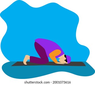 Illustration of a Muslim prostrating on a prayer mat