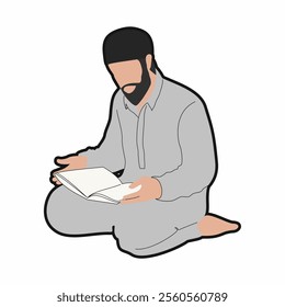 Illustration of a Muslim Reading Quran as Self Love Awareness