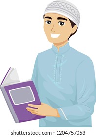 Illustration of a Muslim Teenage Guy  Reading a Book