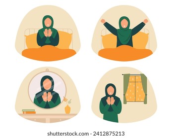 Illustration of Muslim woman doing daily prayer 