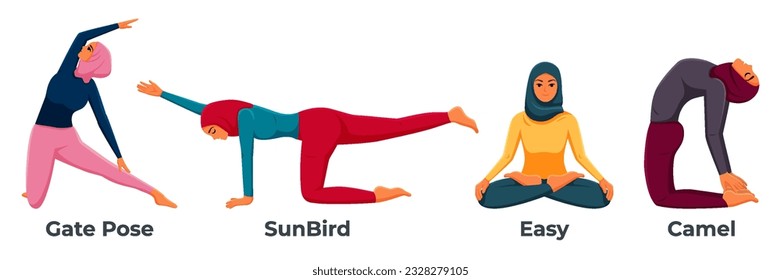 Illustration of muslim woman doing yoga pose exercises