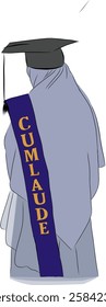 illustration of a Muslim woman looking back with an award after graduation