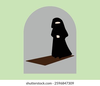 Illustration of Muslim Woman. Minimalist Vector of a Woman Praying 