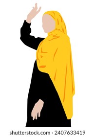 Illustration of Muslim woman in orange veil and black long dress