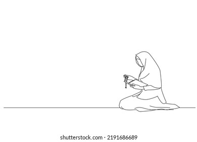 Illustration der muslimischen Frau beten. Outline-Zeichenstil-Kunst
