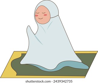 Illustration of a Muslim woman praying wearing a mukenah