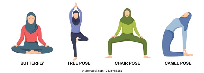 Illustration of Muslim women doing yoga pose exercises