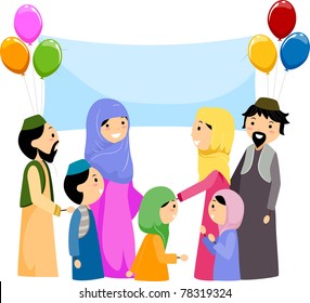 Illustration of Muslims Celebrating Eid al Fitr