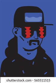 Illustration of a mustache guy in a hip hop style. Vector