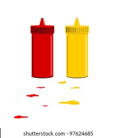 illustration of mustard and ketchup bottles and splatters