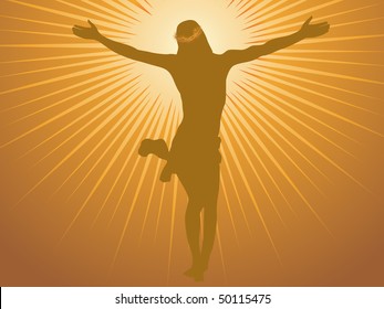 illustration of mustard rays background with jesus silhouette