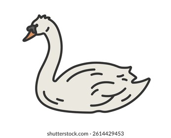 Illustration of mute swan (color line drawing).