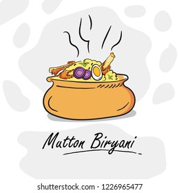 Illustration Of Mutton Biryani, Indian Cuisine